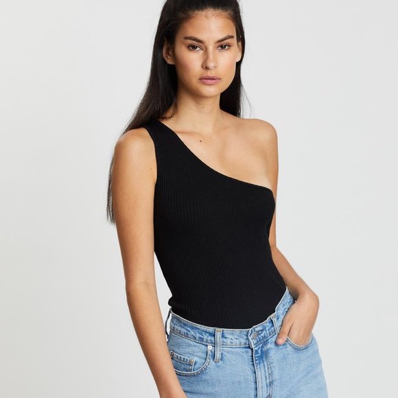 Nobody Denim Tops - Nobody Denim Luxe Rib Tank One Shoulder Top Black Size Small